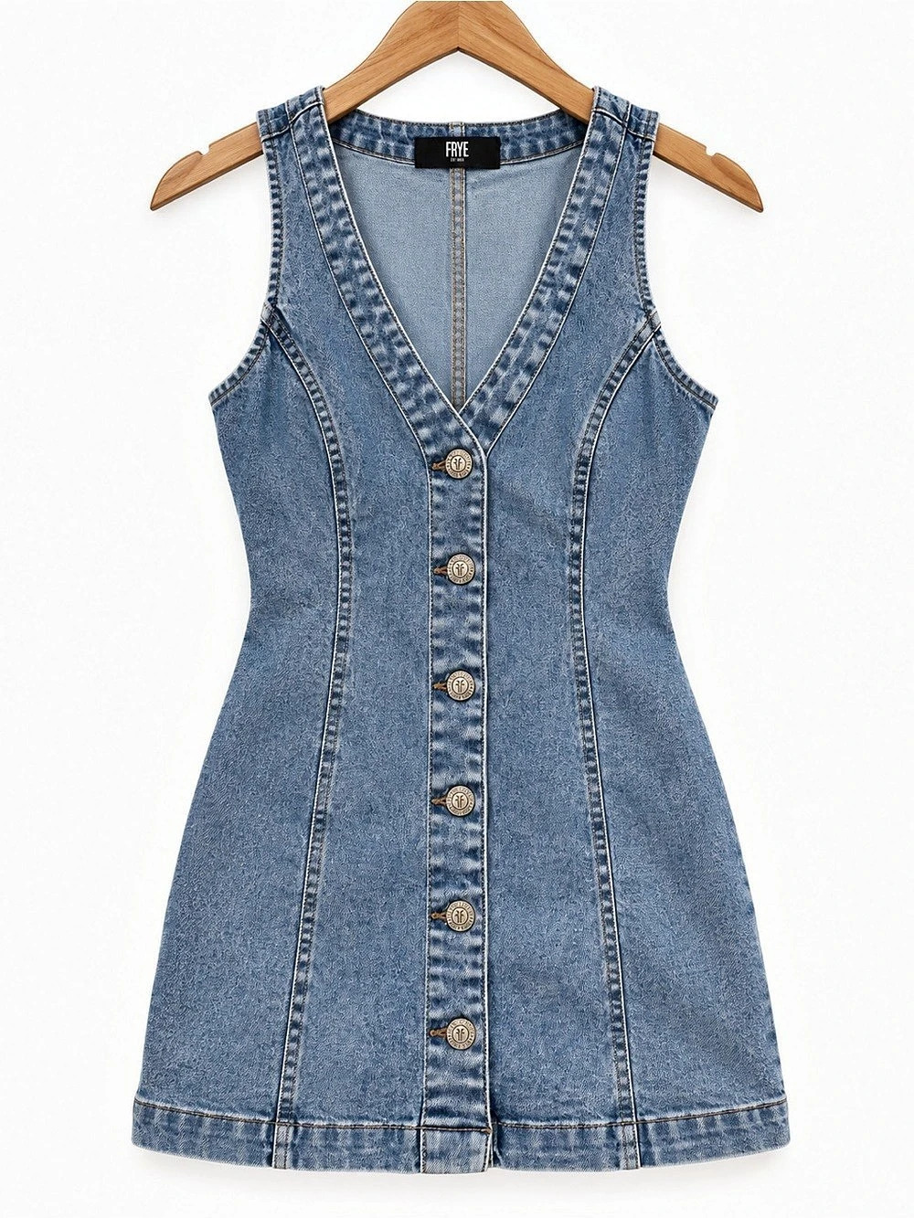 Frye Denim Button Front Mini Dress Sleeveless Stretch Western XS S